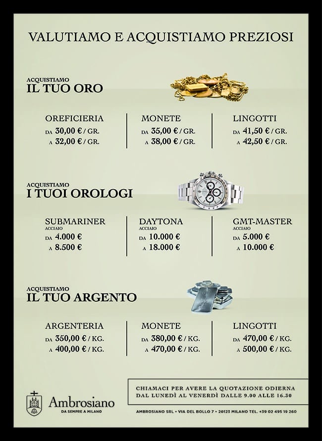 Compro Oro, Argento, Orologi di Lusso, Monete a Milano - Ambrosiano Srl