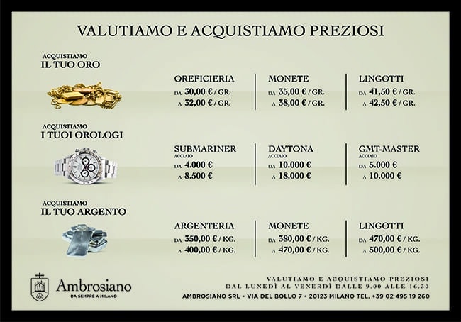 Compro Oro, Argento, Orologi di Lusso, Monete a Milano - Ambrosiano Srl